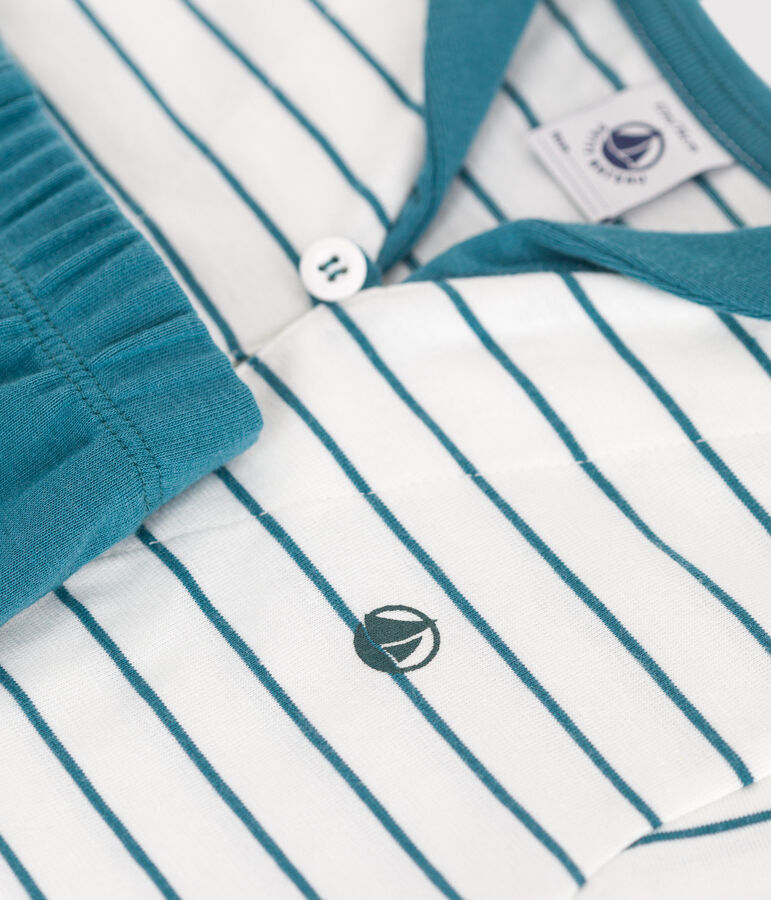 Completo neonato 2 pezzi in cotone con T-shirt a righe e shorts tinta unita verde MARSHMALLOW/ DRAGONFLY