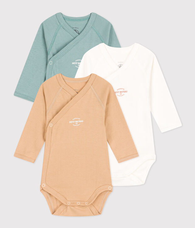 Confezione da 3 body incrociati a maniche lunghe in cotone 130 printemps multicolore