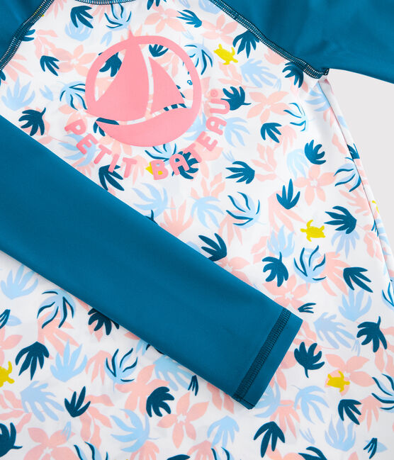 T-shirt anti-uv riciclata bambina blu MYKONOS/ecru MULTICO