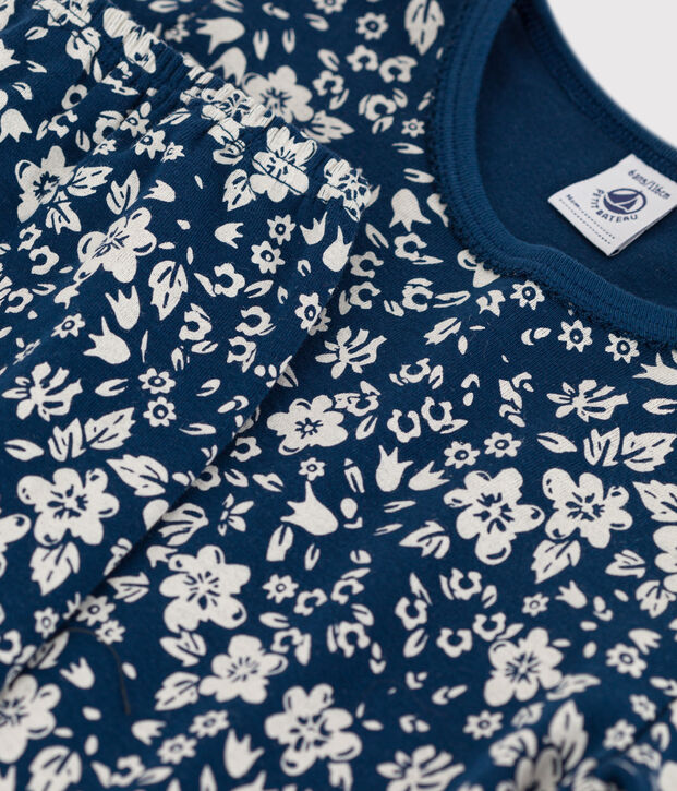 Pigiama bambina a fiori di cotone blu/bianco