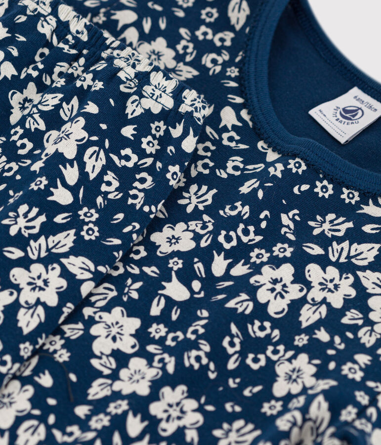 Pigiama bambina a fiori di cotone blu/bianco