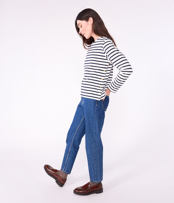 Marinière donna in cotone bianco MARSHMALLOW/blu SMOKING