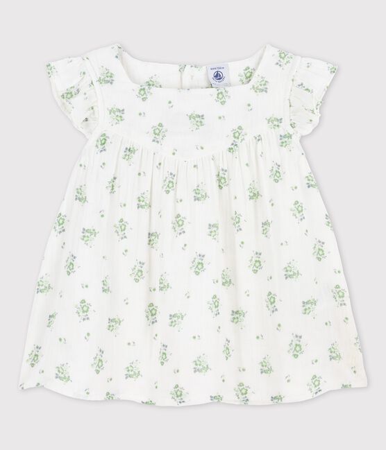 Blusa fantasia in garza di cotone bio bambina bianco MARSHMALLOW/bianco MULTICO