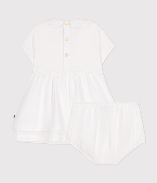 Abito e bloomer in piqu&eacute; di cotone neonato bianco