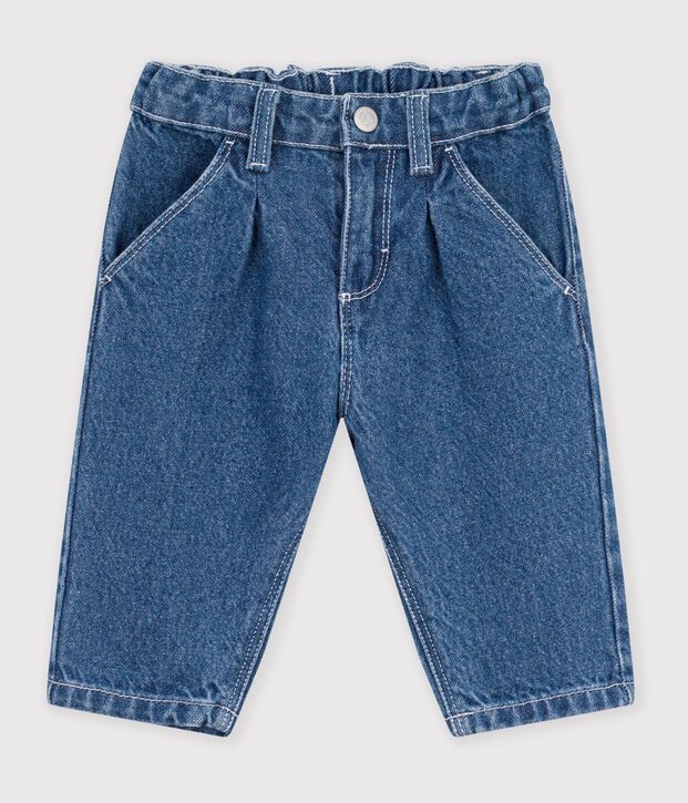 Pantaloni in denim tinta unita neonato blu