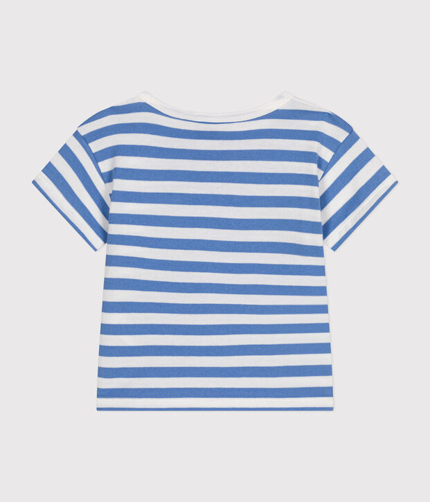 T-shirt beb&egrave; a maniche corte in jersey blu/bianco