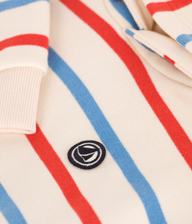 Felpa con cappuccio bambino unisex in cotone a righe ecru/multicolore