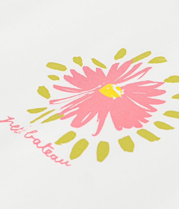 T-shirt a maniche corte in cotone con motivo a fiori neonato bianco