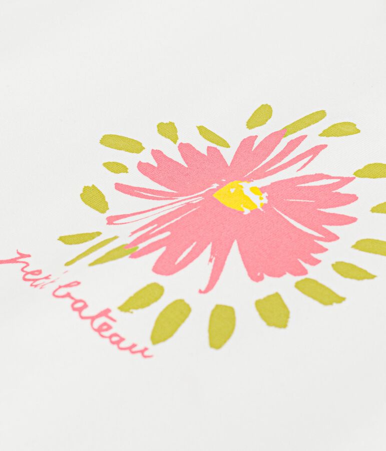 T-shirt a maniche corte in cotone con motivo a fiori neonato bianco