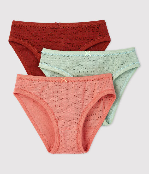 Confezione da 3 slip a tinta unita bambina traforati in cotone multicolore