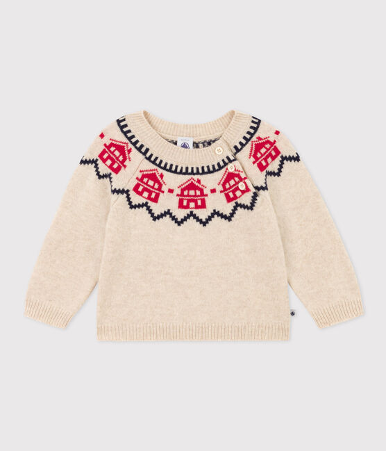 Pullover jaquard in lana e cotone per bebè beige MONTELIMAR/bianco MULTICO