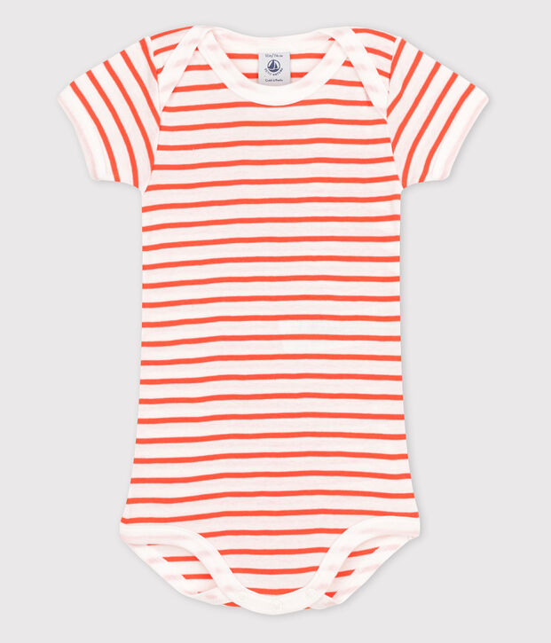 Body manica corta beb&egrave; bambina bianco/arancione