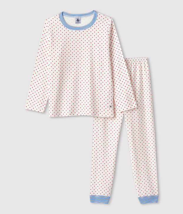 Pigiama fantasia bambina/bambino in cotone biologico bianco/rosso