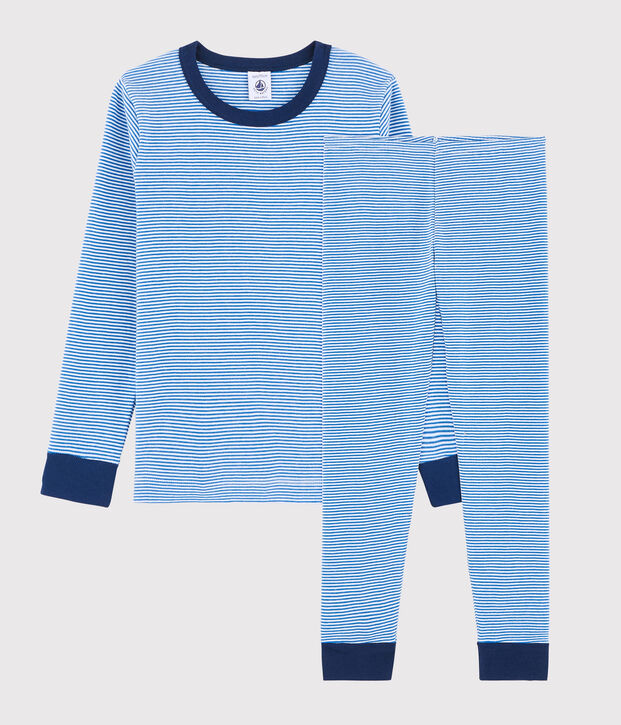 Pigiama millerighe blu bambino a costine blu/bianco