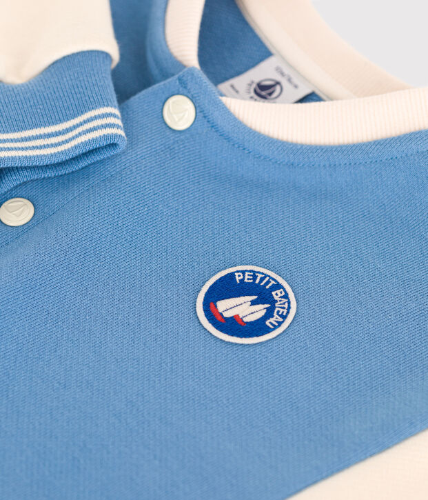 Giacca stile teddy in cotone color block neonato blu/ecru
