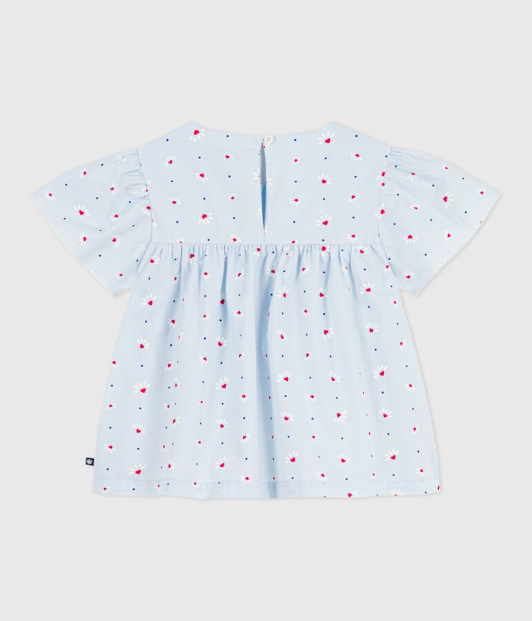 Blusa a maniche corte in popeline di cotone fantasia bambina. blu/multicolore