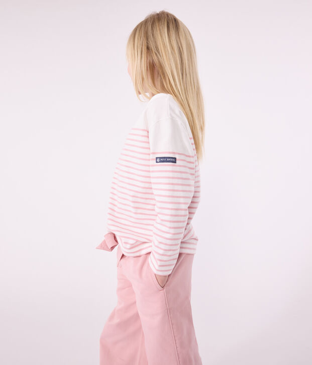 Marini&egrave;re a maniche lunghe in cotone bambino bianco/rosa