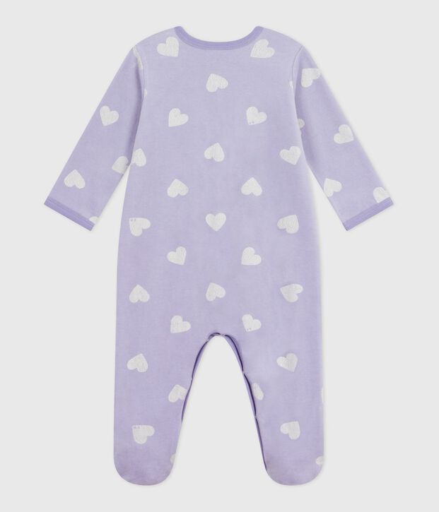 Pigiama in ciniglia con stampa a cuori neonato viola/bianco