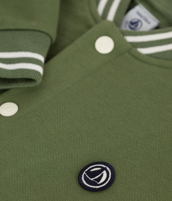 Giacca stile teddy in cotone bambino verde OLIVINE/ MILK