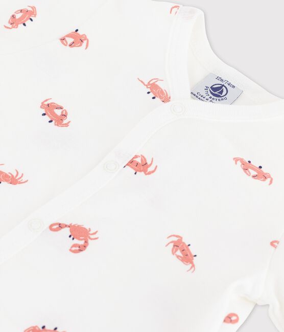 Tutina corta bebè granchietti in cotone bianco MARSHMALLOW/bianco MULTICO