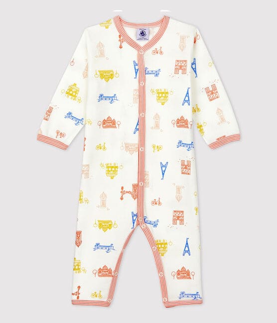 Tutina pigiama senza piedi Parigi bebé in cotone  bianco MARSHMALLOW/bianco MULTICO