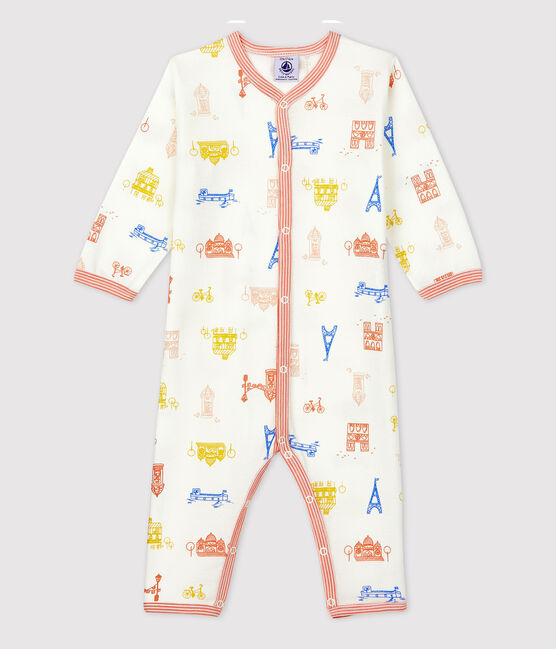 Tutina pigiama senza piedi Parigi bebé in cotone  bianco MARSHMALLOW/bianco MULTICO
