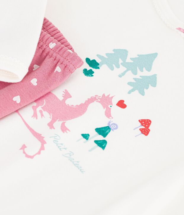 Pigiama in cotone con motivo di draghi bambina rosa/bianco