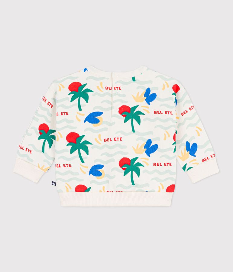 Felpa con cappuccio in cotone con stampa neonato ecru/multicolore