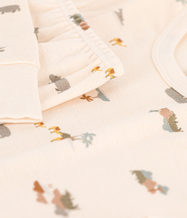 Pigiama bambino unisex in cotono con animali ecru/multicolore