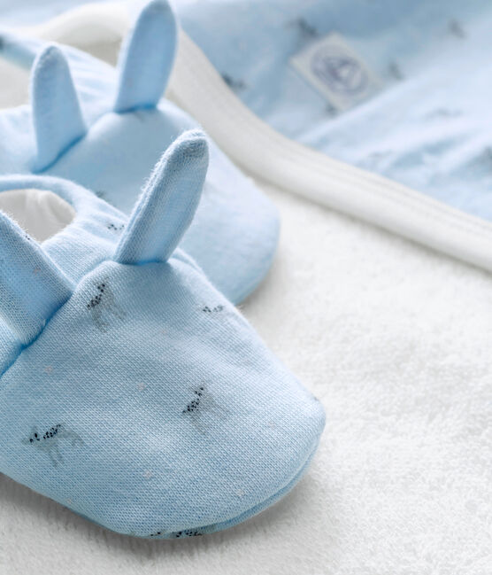 Scatola regalo con telo da bagno + scarpine bebé unisex blu FRAICHEUR/bianco MULTICO