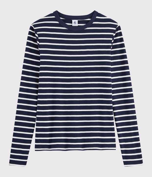 T-shirt iconica scollo rotondo Donna blu/bianco