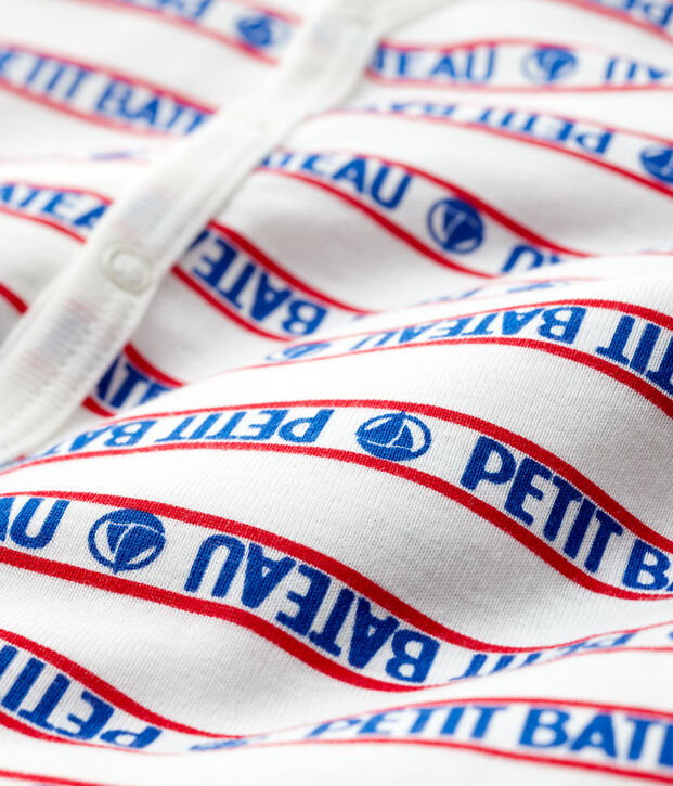 Tutina pigiama senza piedi Petit Bateau beb&egrave; in costina bianco/multicolore