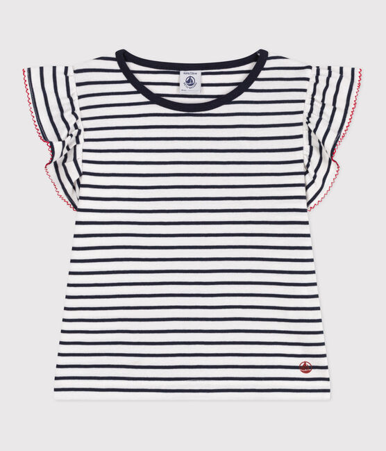 T-shirt a maniche corte in cotone a righe bambino bianco MARSHMALLOW/blu SMOKING