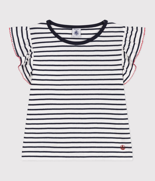 T-shirt a maniche corte in cotone a righe bambino bianco/blu