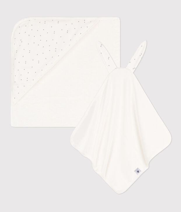 Asciugamano quadrato da bagno e doudou in cotone bianco/grigio