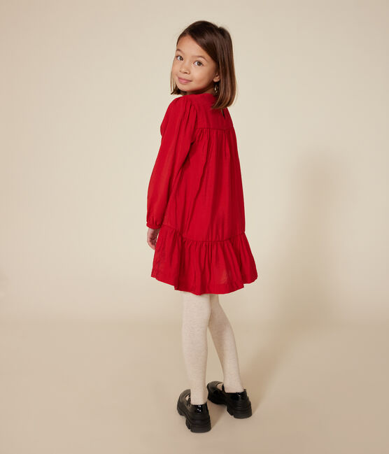 Abito a maniche lunghe in tela bambina rosso AURORA