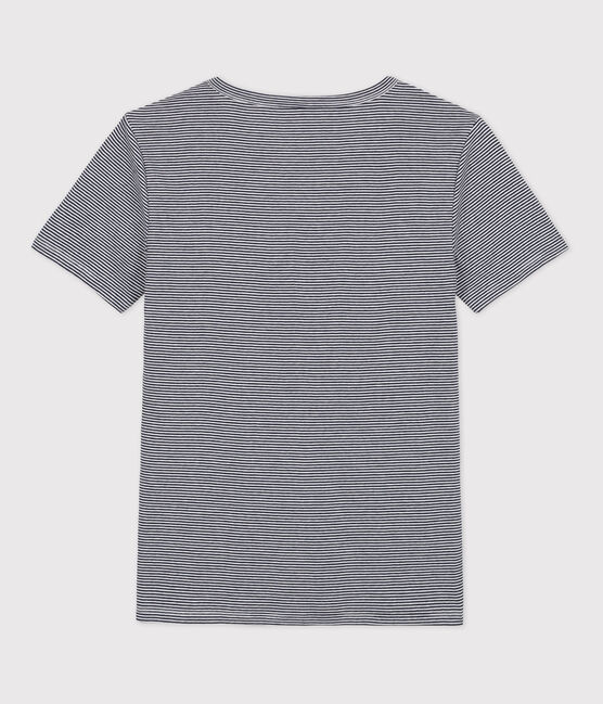 T-shirt L'ICONIQUE scollo a V in cotone da donna blu SMOKING/bianco MARSHMALLOW