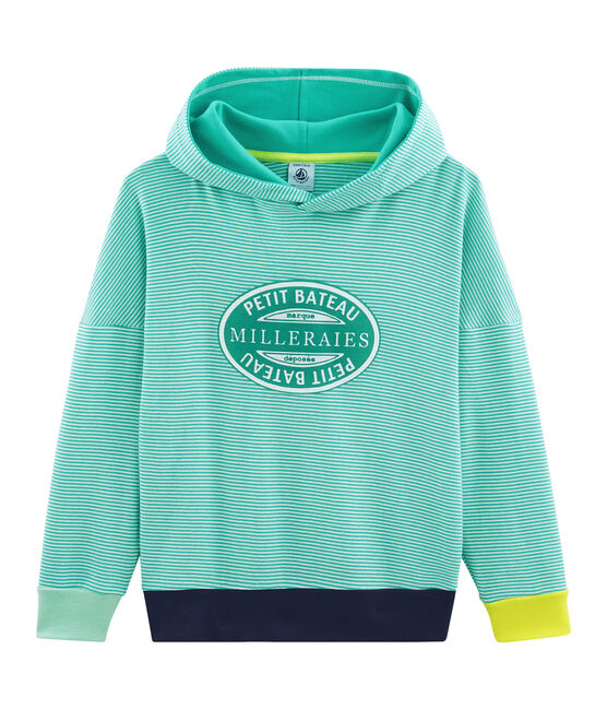 Felpa bambino con cappuccio a costine verde ESPERANZA/bianco MARSHMALLOW