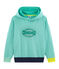 Felpa bambino con cappuccio a costine verde ESPERANZA/bianco MARSHMALLOW