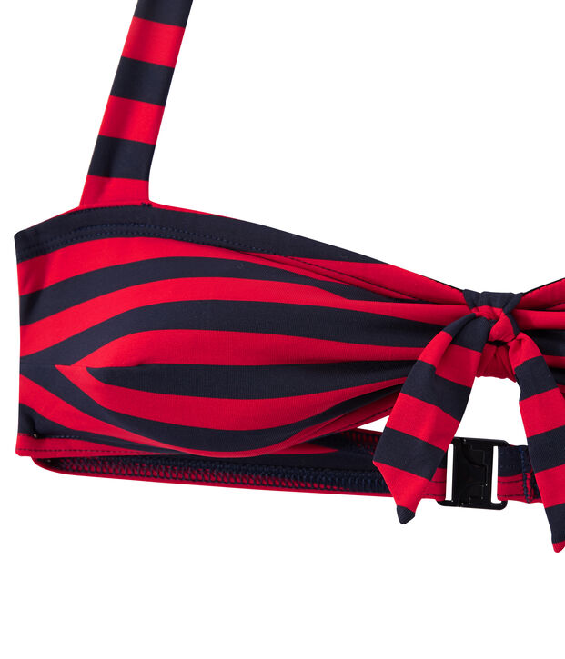Costume da bagno 2 pezzi a fascia e a righe blu/rosso