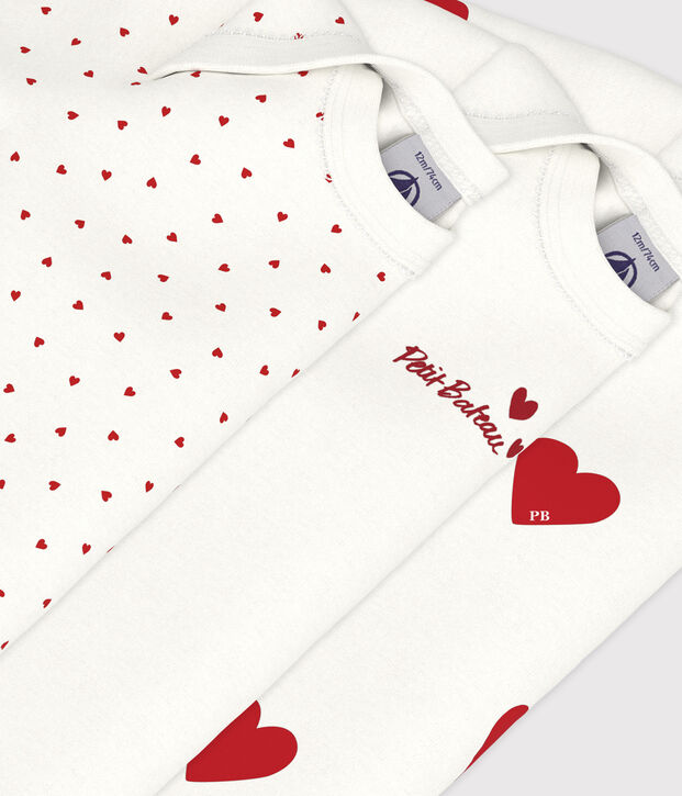 Confezione da 3 body a maniche lunghe beb&egrave; in cotone motivo cuore multicolore