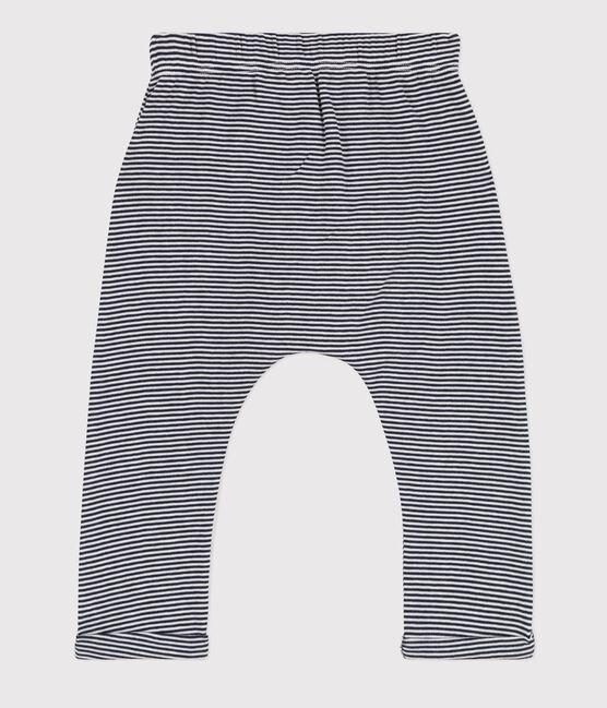 Pantaloni bebè in cotone biologico blu SMOKING/bianco MARSHMALLOW