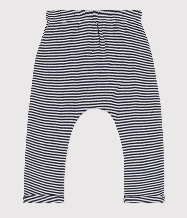Pantaloni beb&egrave; in cotone biologico blu/bianco