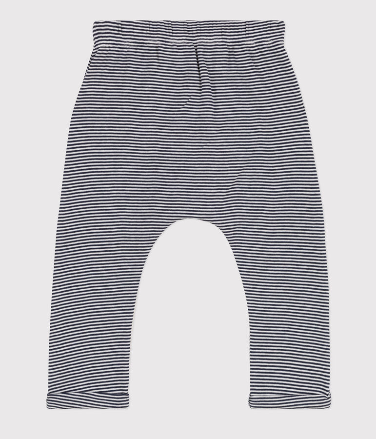 Pantaloni beb&egrave; in cotone biologico blu/bianco