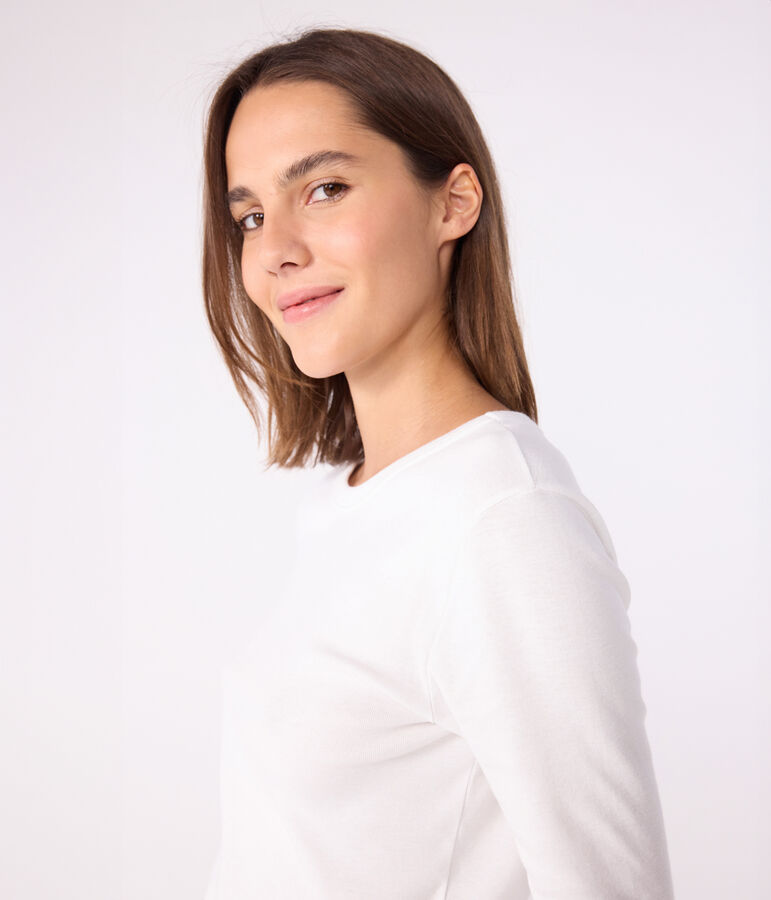 T-shirt Iconica a maniche lunghe a coste tinta unita donna bianco ECUME