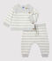 Completo 2 pezzi bebè in tricot a righe beige MONTELIMAR/grigio MARSHMALLOW