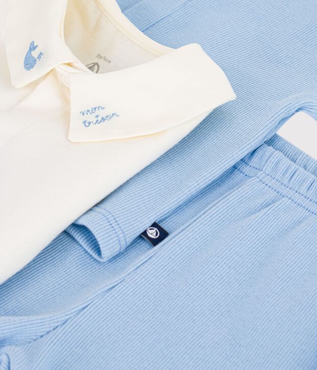 Set 3 pezzi in cotone con ricami sul colletto neonato FLO