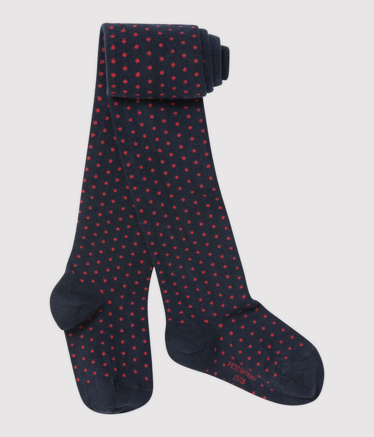 Collant per bambina a pois blu/rosso