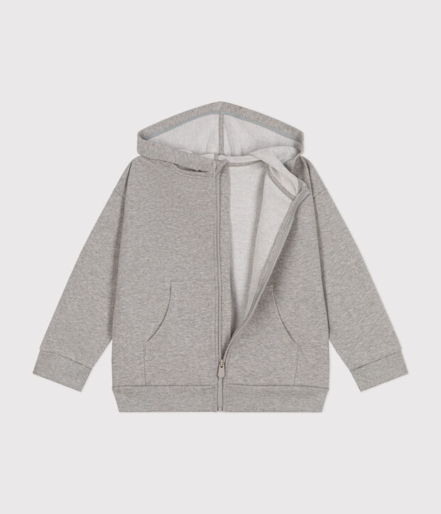 Maglia con cappuccio e cerniera in tessuto felpato bambino grigio