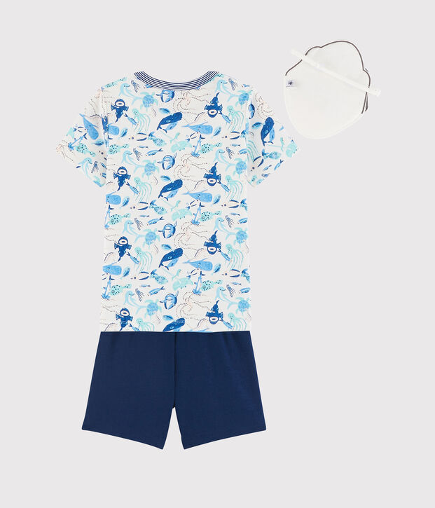 Pigiama corto travestimento da squalo bambino in cotone bianco/multicolore